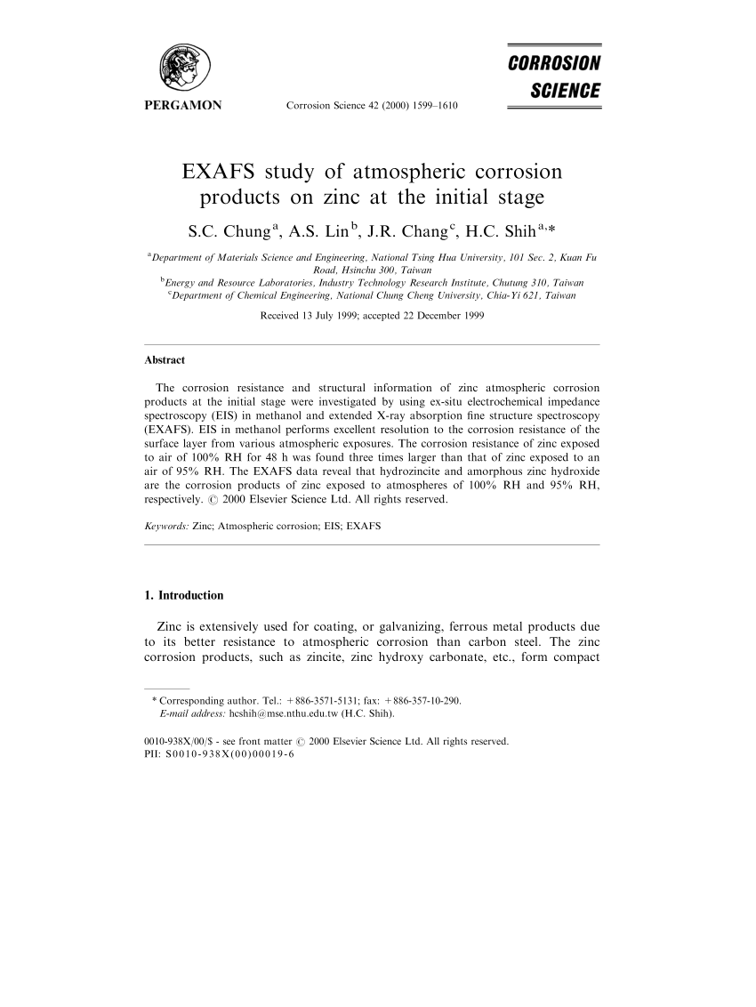 Pdf Exafs Study Of Atmospheric Corrosion Products On Zinc At The Initial Stage