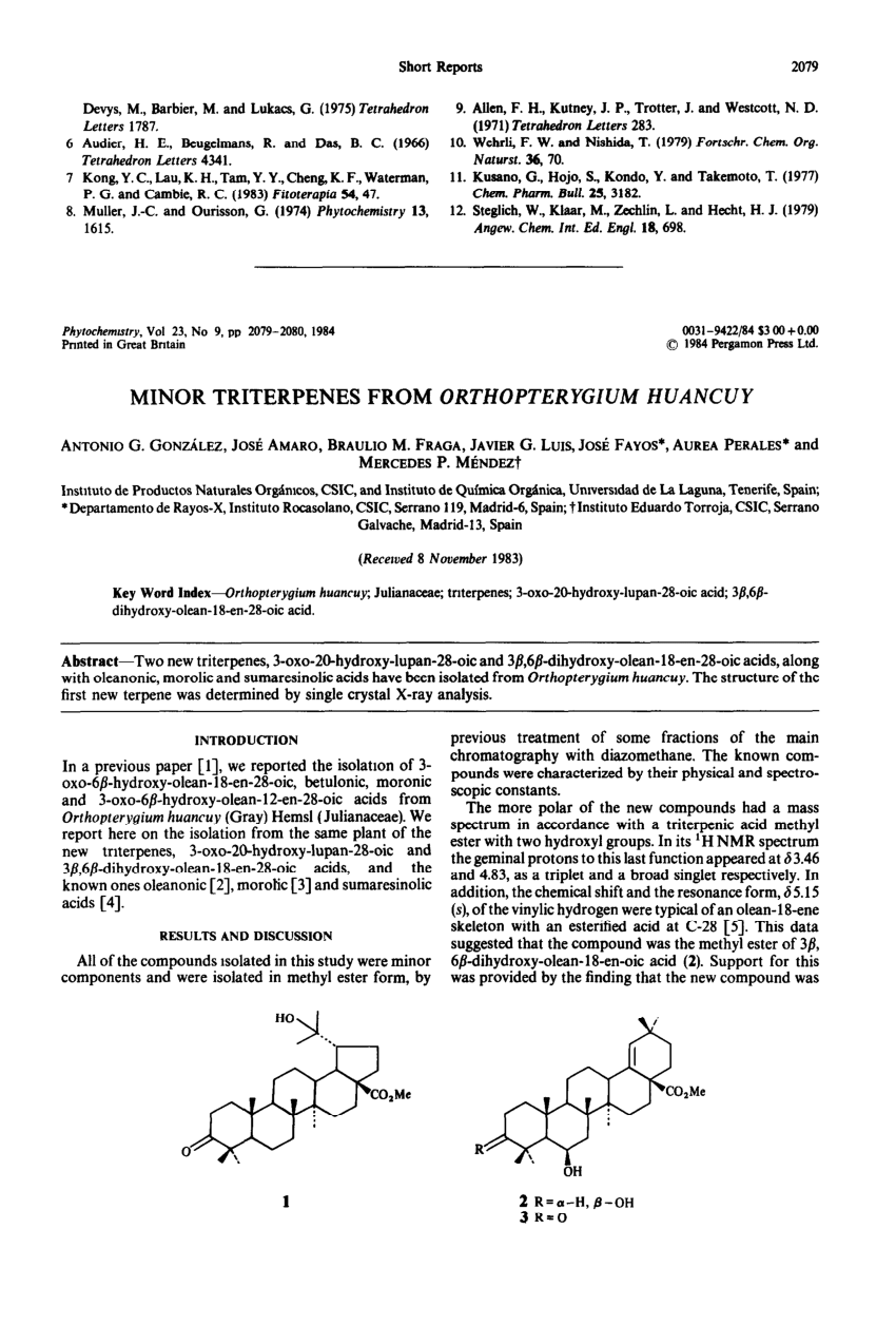 Pdf Minor Triterpenes From Orthopterygium Huancuy