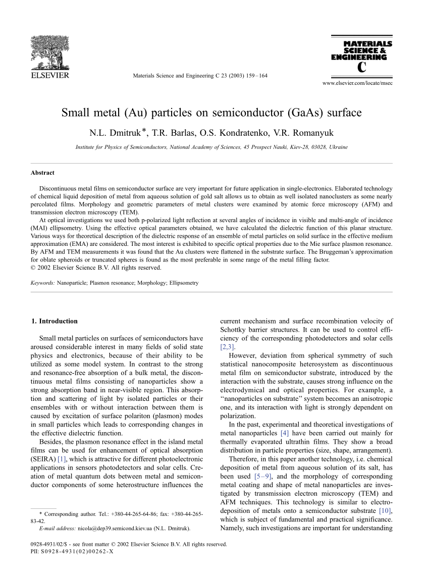 Pdf Small Metal Au Particles On Semiconductor Gaas Surface