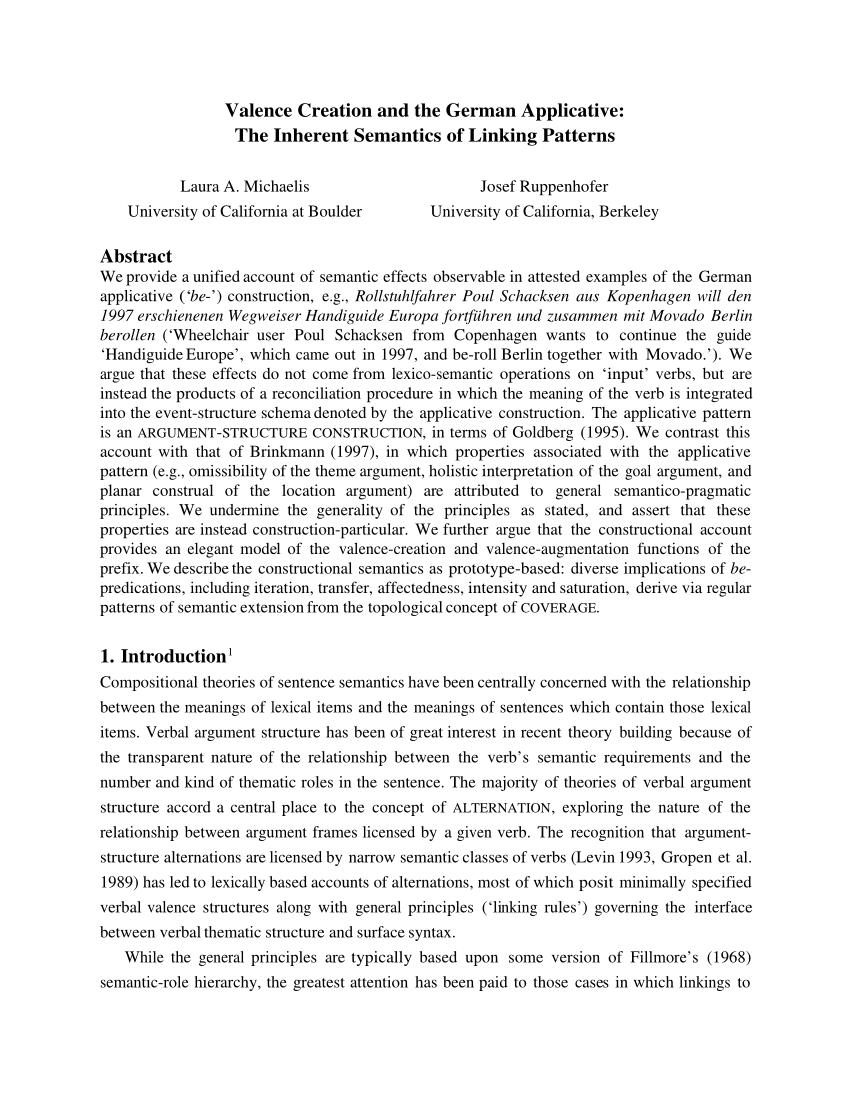 PDF) Valence Creation and the German Applicative: the Inherent