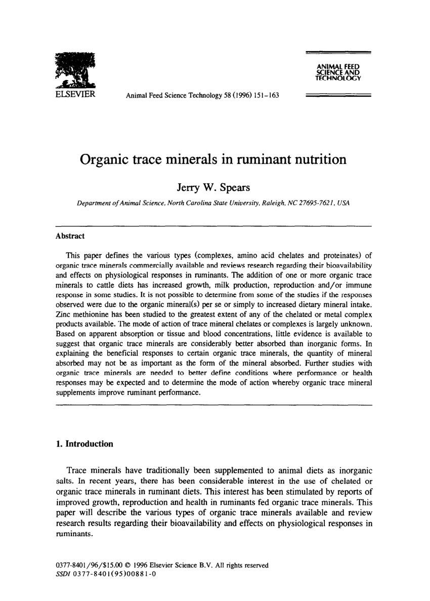 PDF) Organic trace minerals in ruminant nutrition