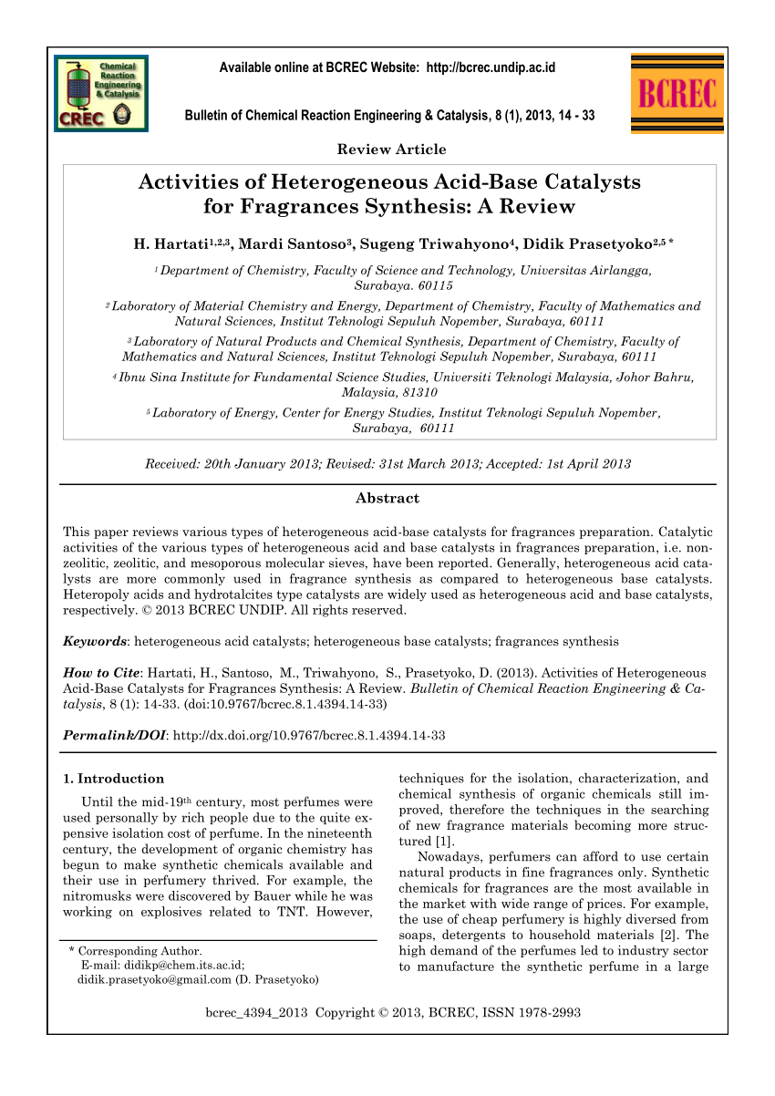 Pdf Activities Of Heterogeneous Acid Base Catalysts For