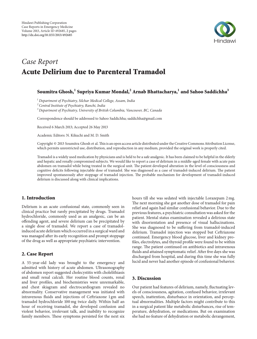 Pdf Acute Delirium Due To Parenteral Tramadol