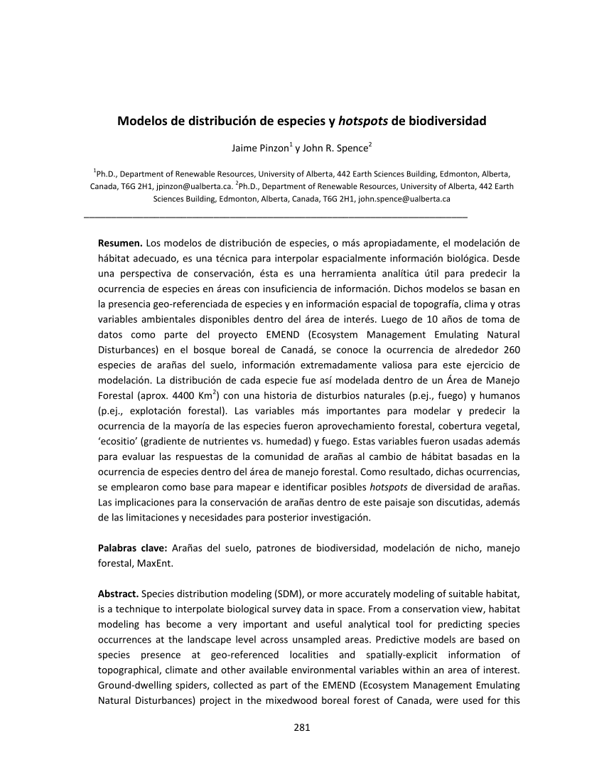 (PDF) Modelos de distribución de especies y hotspots de biodiversidad