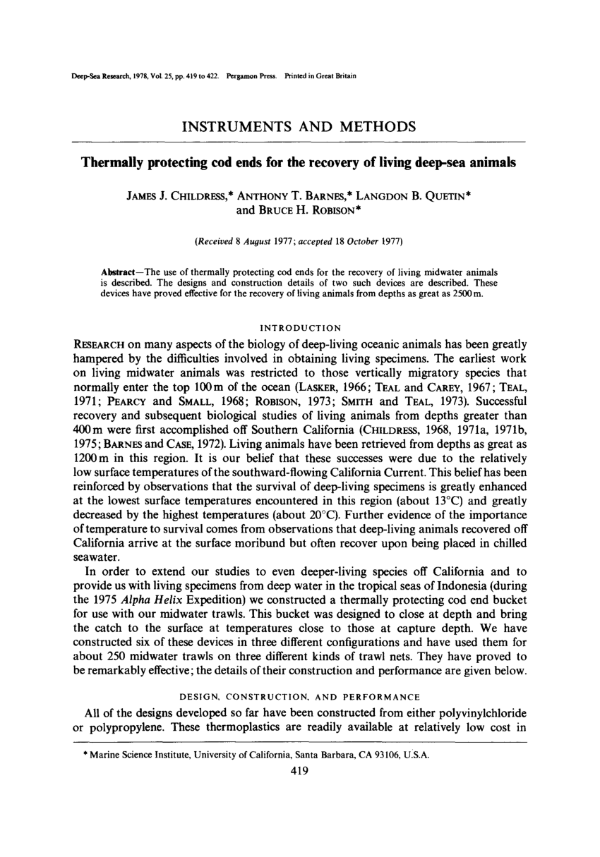 (PDF) Thermally protecting cod ends for recovery of living deep-sea animals