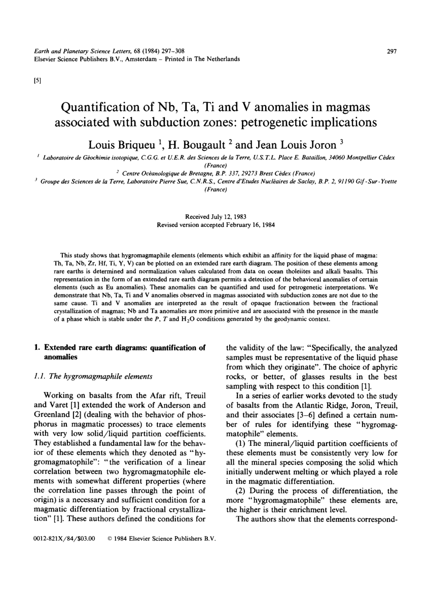 Pdf Quantification Of Nb Ta Ti And V Anomalies In Magmas Associated With Subduction Zones Petrogenetic Implications