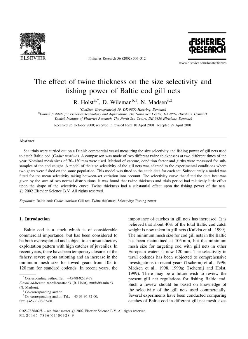 PDF) The effect of twine thickness on the size selectivity and fishing  power of Baltic cod gill nets