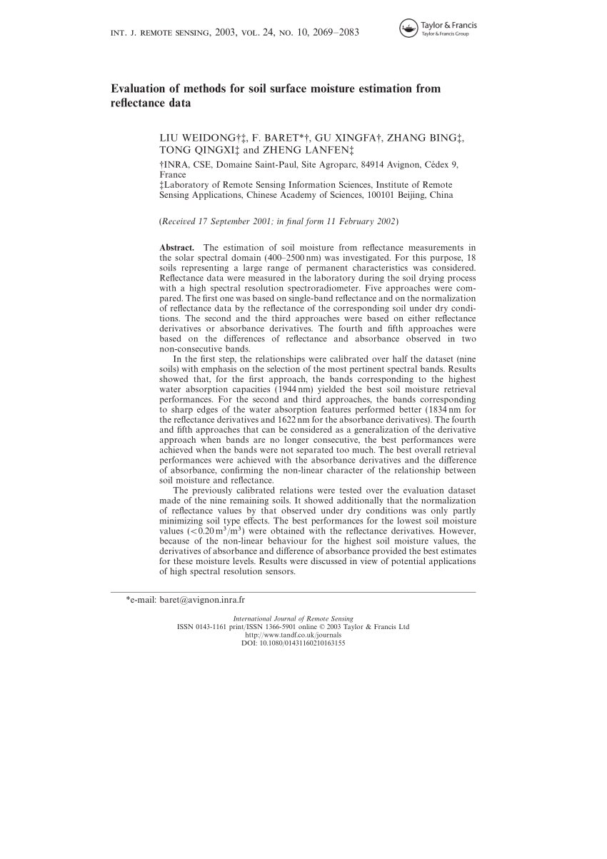 Pdf Relating Soil Surface Moisture To Reflectance