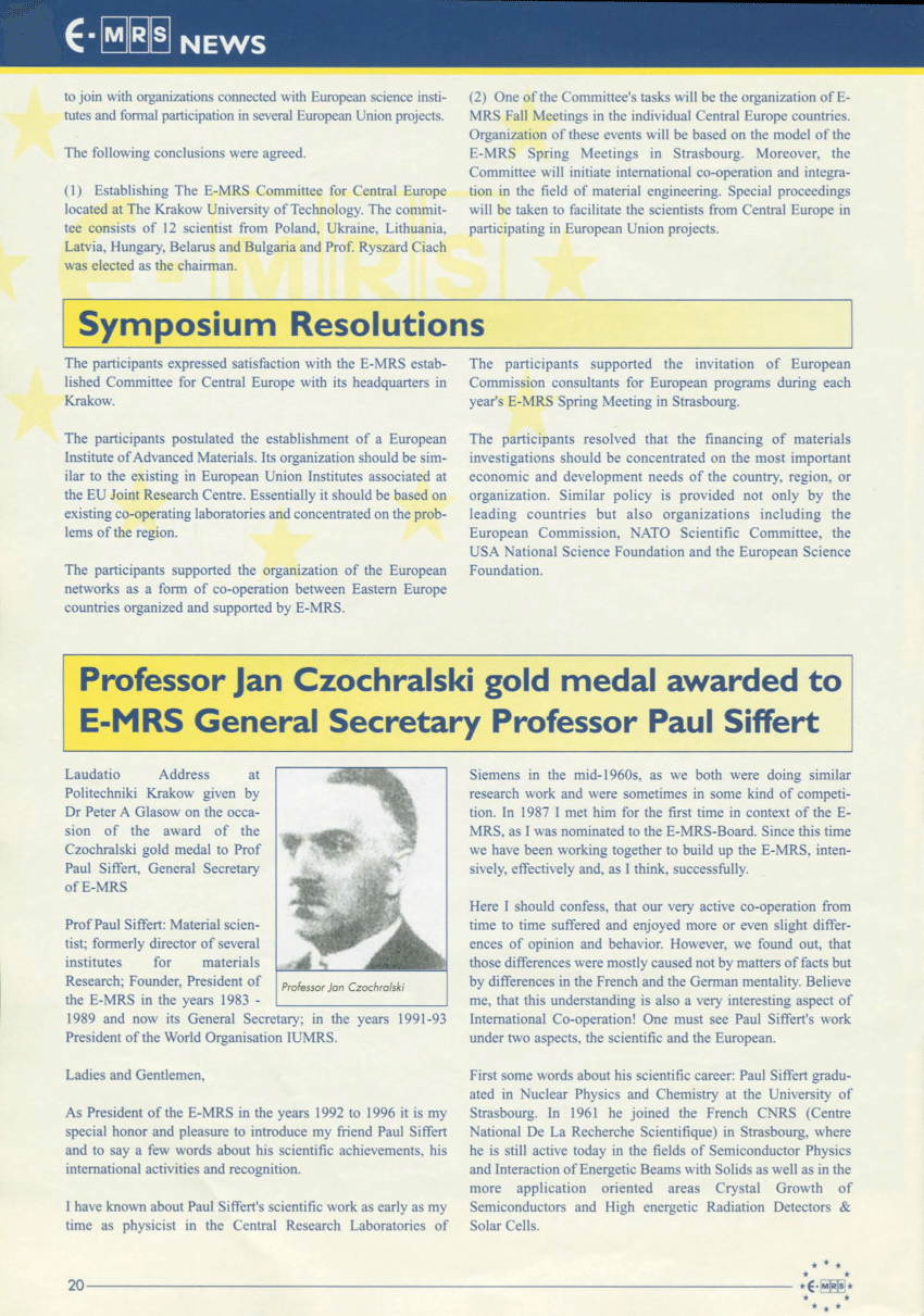 PDF) Professor Jan Czochralski gold medal awarded to E-MRS General ...