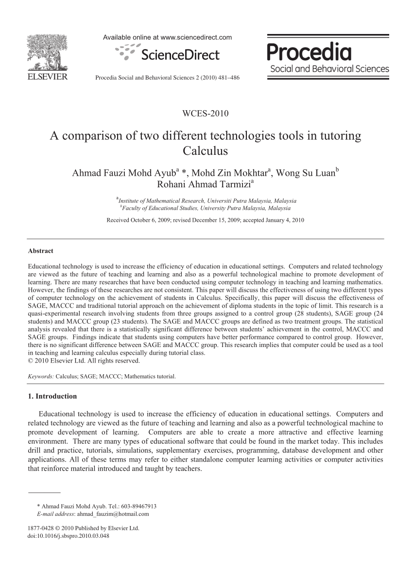 PDF) A comparison of two different technologies tools in tutoring ...