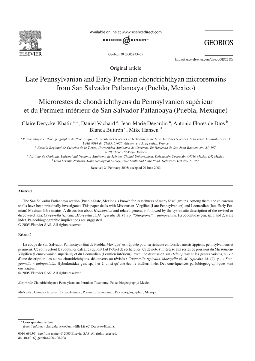 Pdf Late Pennsylvanian And Early Permian Chondrichthyan Microremains From San Salvador Patlanoaya Puebla Mexico