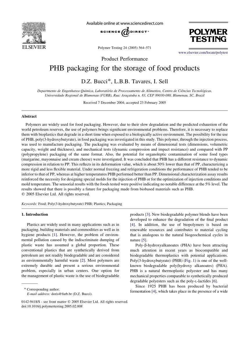 (PDF) PHB packaging for the storage of food products