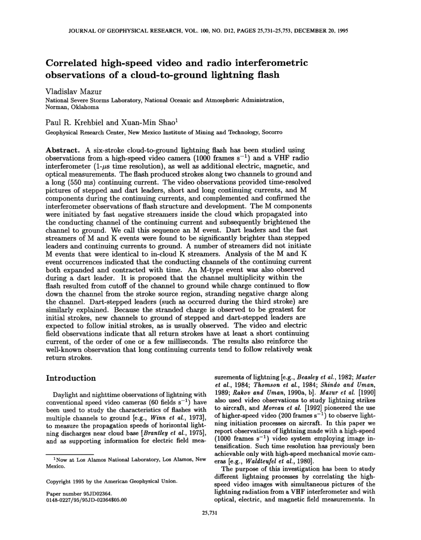 Pdf Correlated High Speed Video And Radio Interferometric Observations Of A Cloud To Ground Lightning Flash