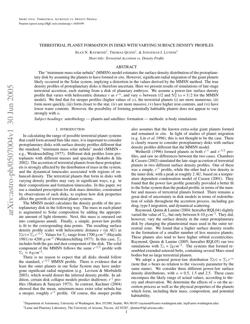 (PDF) Terrestrial Formation in Disks with Varying Surface