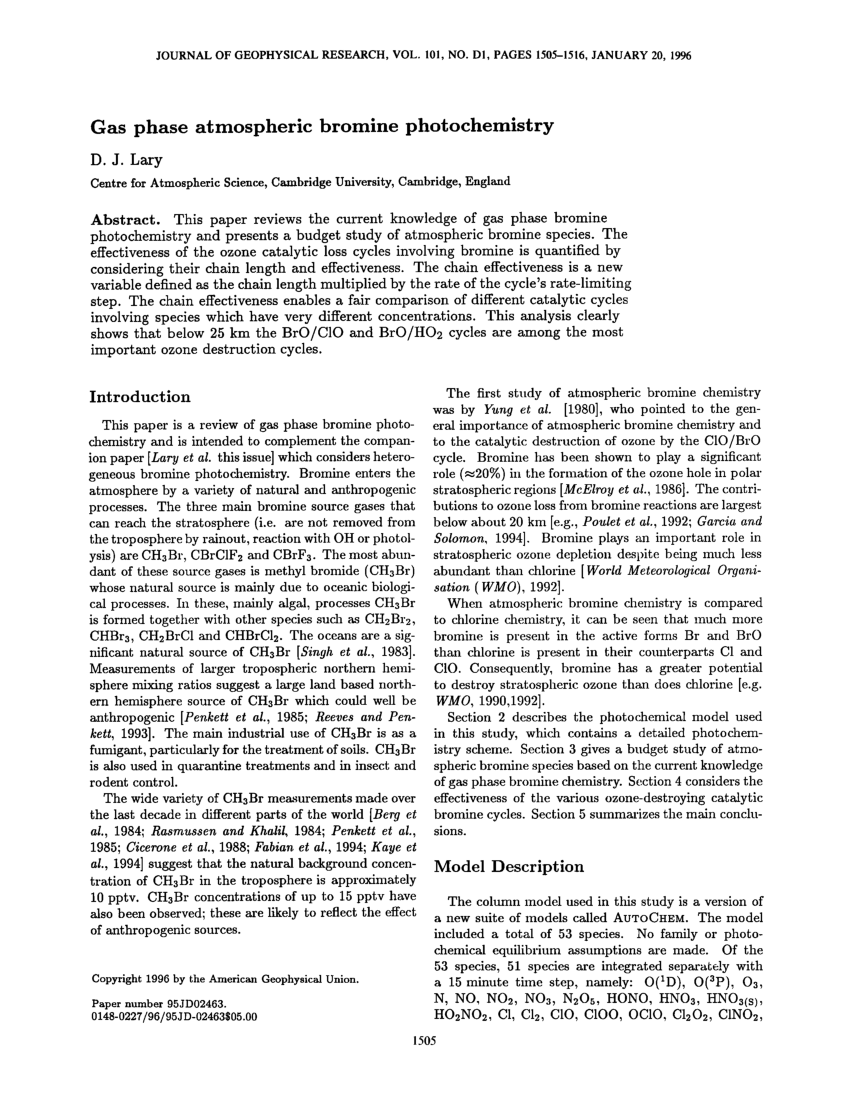 PDF Gas phase atmospheric bromine photochemistry