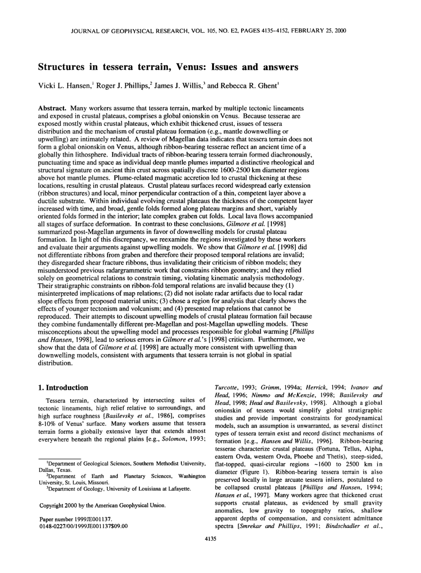 PDF) Structures in tessera terrain, Venus: Issues and answers