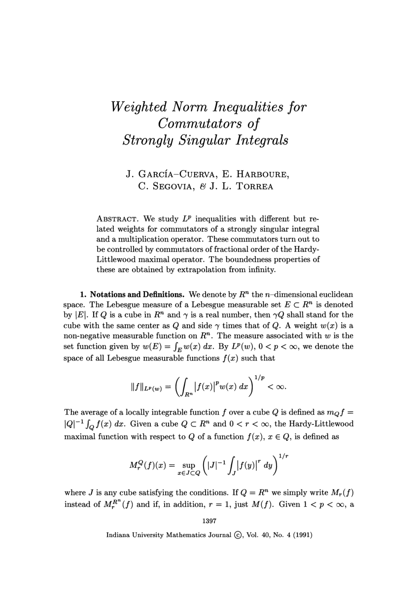 Pdf Weighted Norm Inequalities For Commutators Of Strongly Singular Integrals