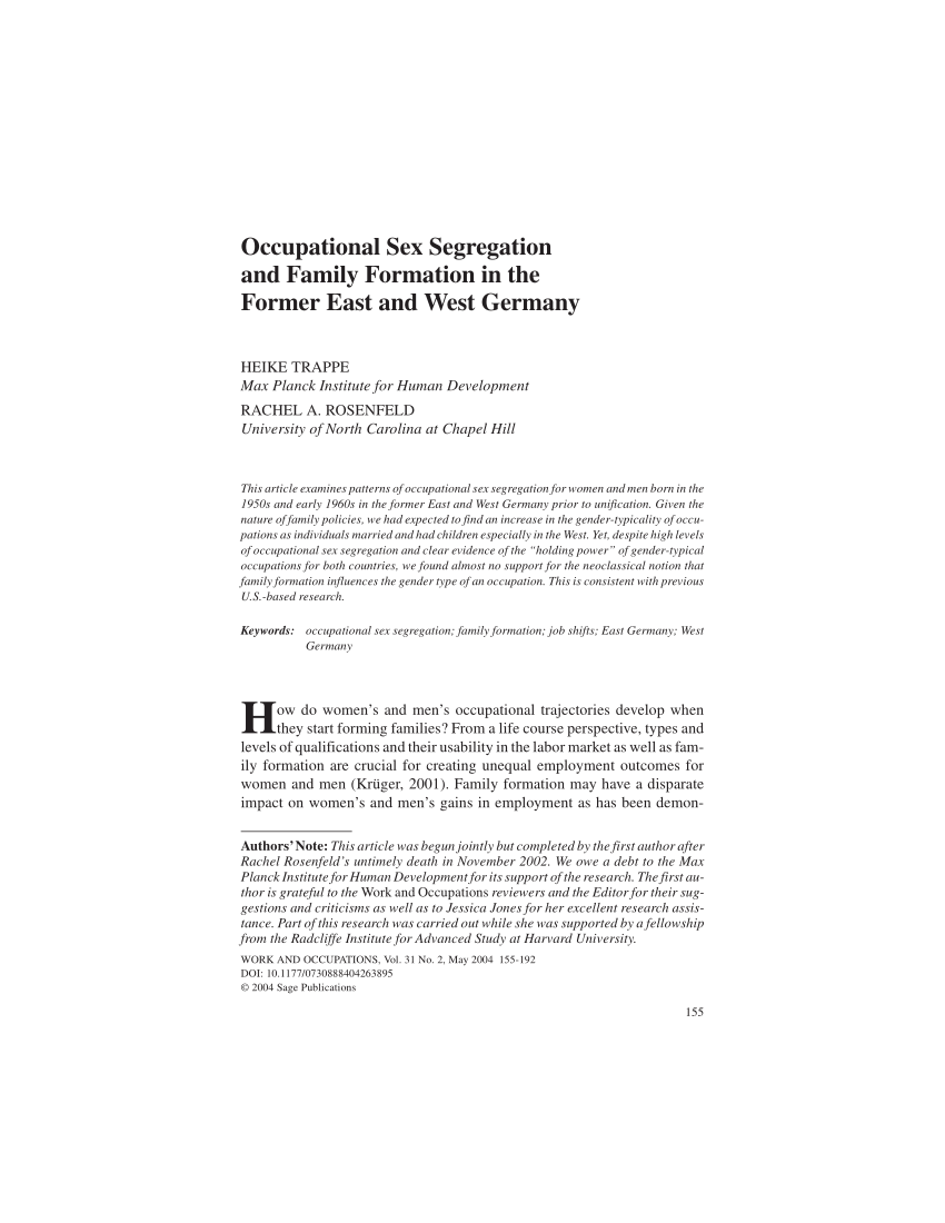 PDF) Occupational Sex Segregation and Family Formation in the Former East  and West Germany