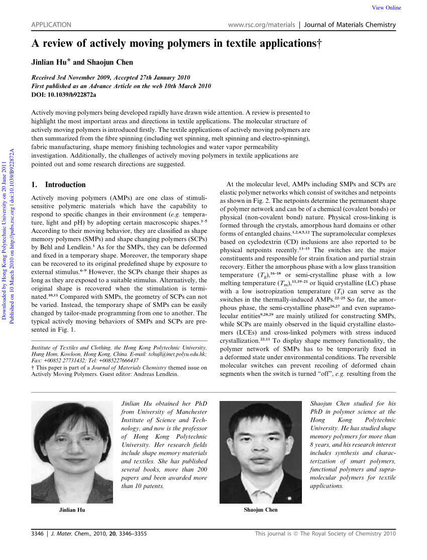 Breathable polyurethane membranes for textile and related industries -  Journal of Materials Chemistry (RSC Publishing)