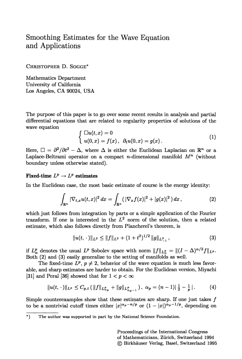 Pdf Smoothing Estimates For The Wave Equation And Applications
