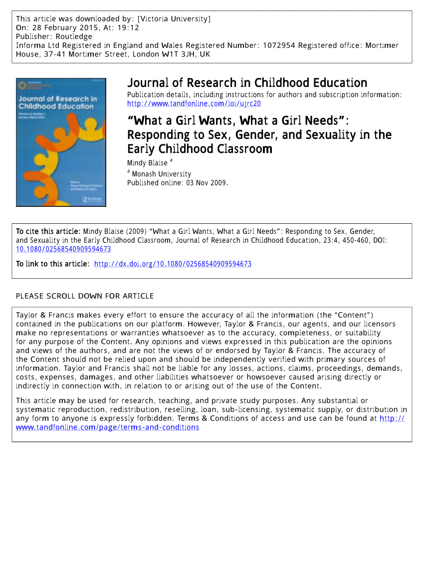 PDF) “What a Girl Wants, What a Girl Needs”: Responding to Sex, Gender, and  Sexuality in the Early Childhood Classroom