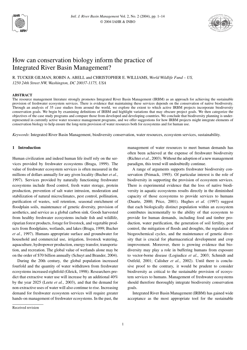 Pdf How Can Conservation Biology Inform The Practice Of Integrated River Basin Management