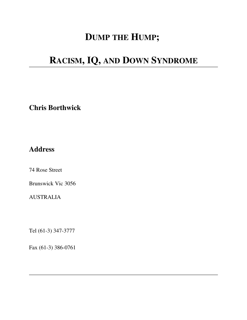 Pdf Racism Iq And Down S Syndrome