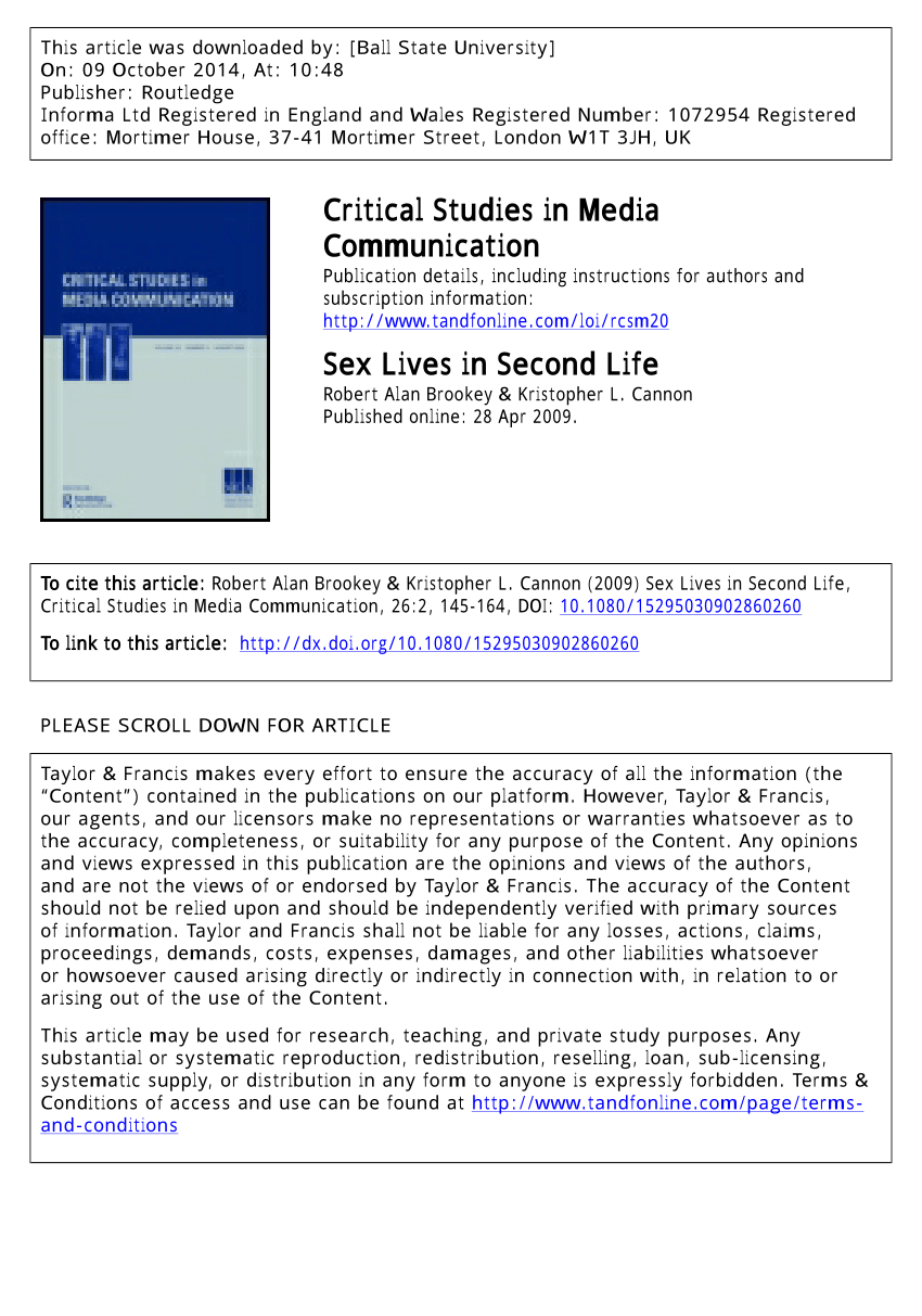 PDF) Sex Lives in Second Life