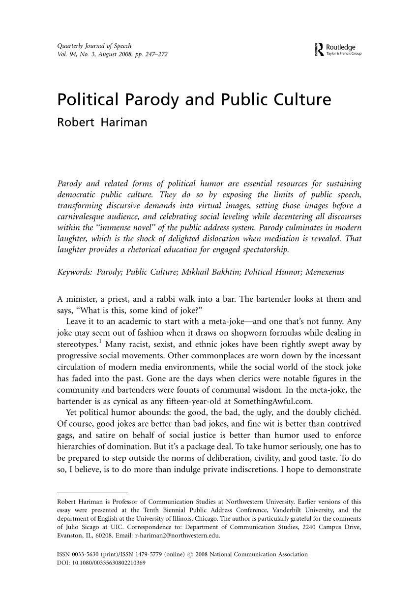 Pdf Political Parody And Public Culture - 