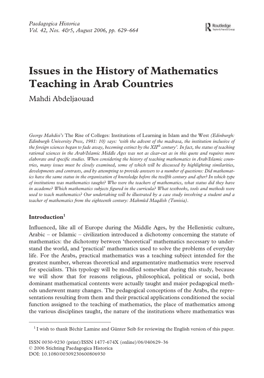 (PDF) Issues in the History of Mathematics Teaching in Arab Countries