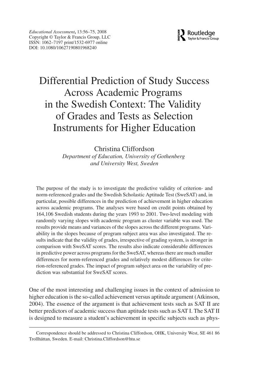 PDF] Who takes the Swedish scholastic aptitude test? A study of  differential selection to the SweSAT in relation to gender and ability