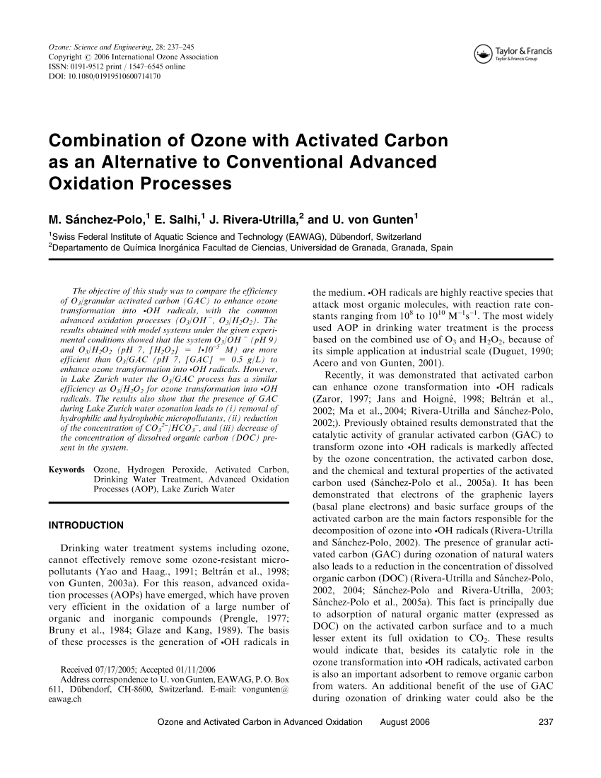 Pdf Combination Of Ozone With Activated Carbon As An Alternative To Conventional Advanced Oxidation Processes