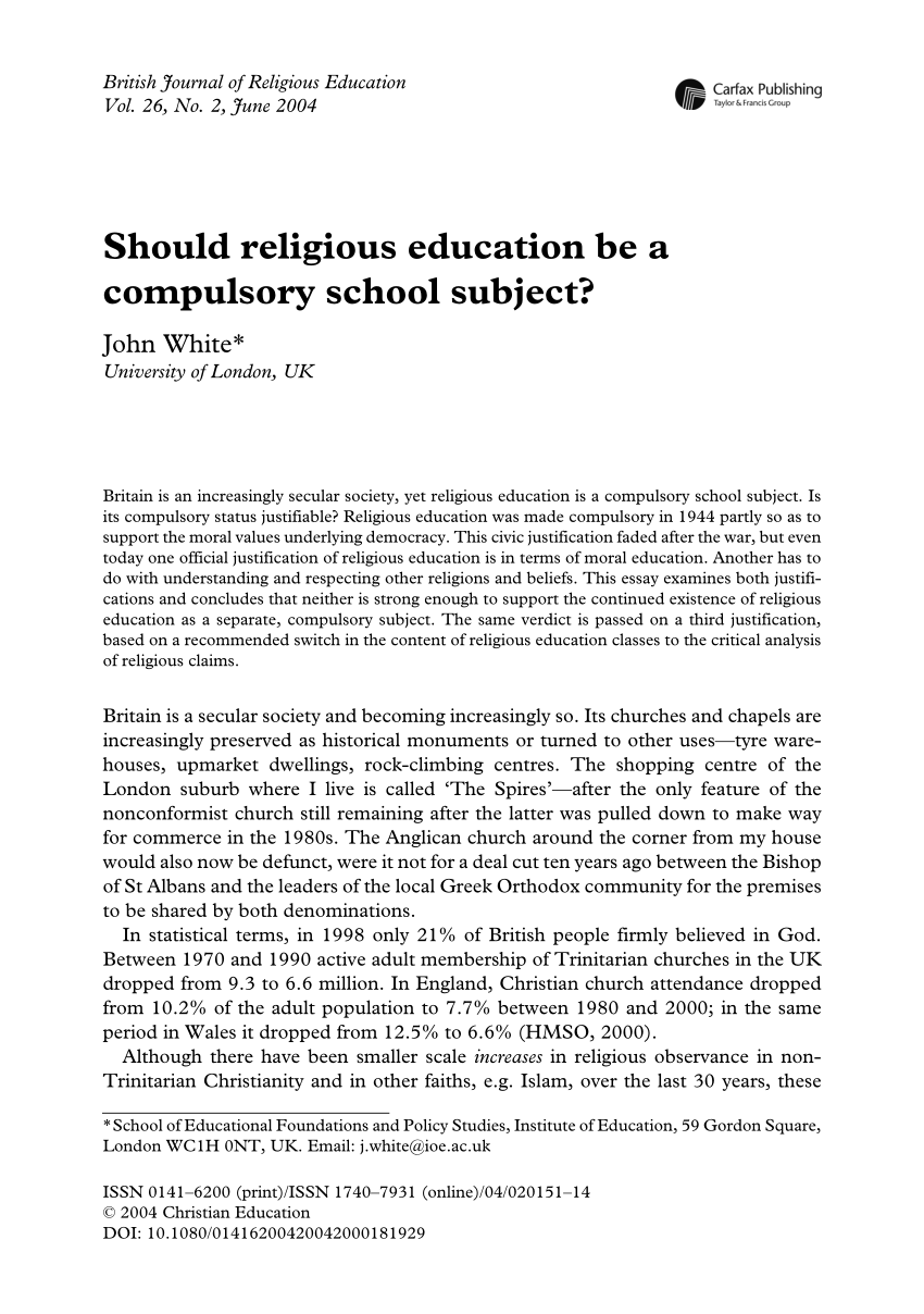 should religion be taught in school essay