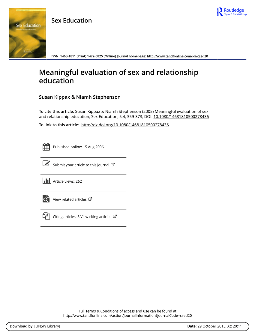 Pdf Meaningful Evaluation Of Sex And Relationship Education 5262