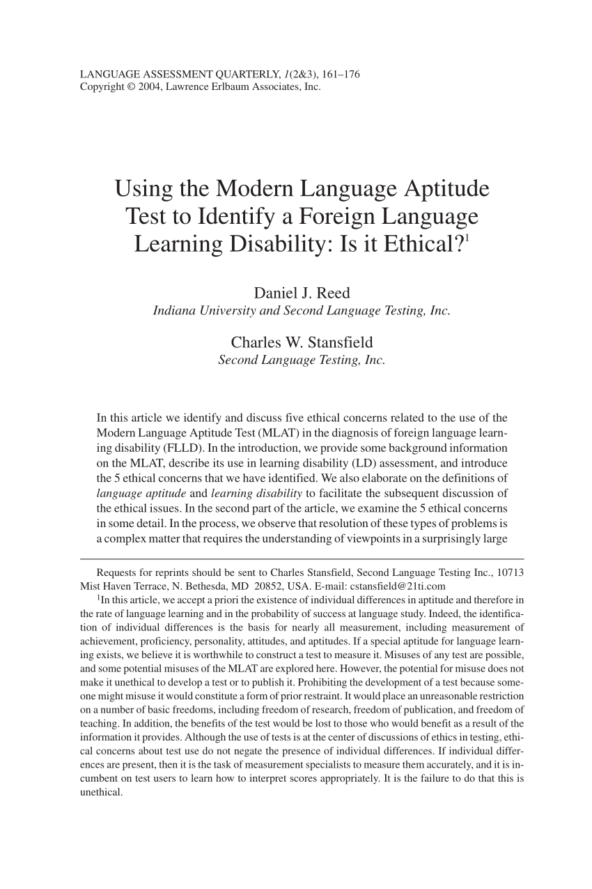  PDF Using The Modern Language Aptitude Test To Identify A Foreign Language Learning Disability