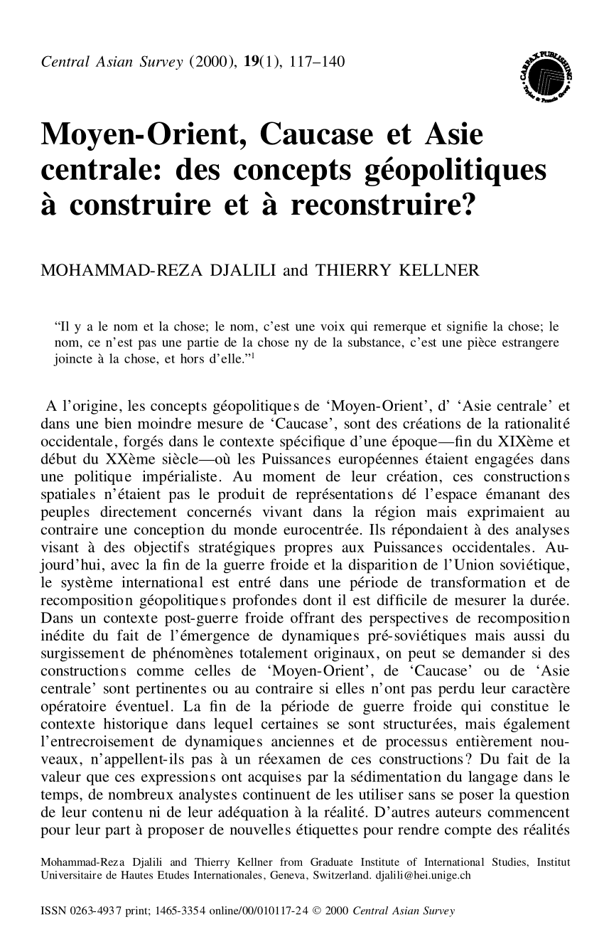 Pdf Moyen Orient Caucase Et Asie Centrale Des Concepts Geopolitiques A Construire Et A Reconstruire