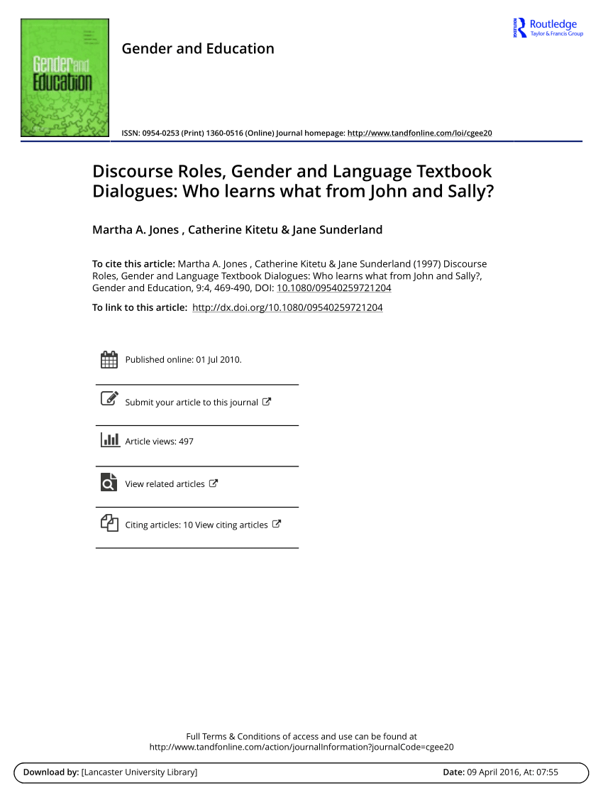 Pdf Discourse Roles Gender And Language Textbook Dialogues Who Learns What From John And Sally