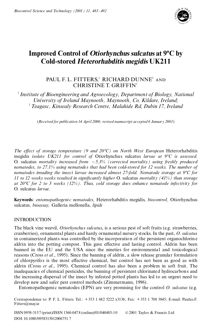 Pdf Improved Control Of Otiorhynchus Sulcatus At 9 C By Cold Stored Heterorhabditis Megidis Uk211