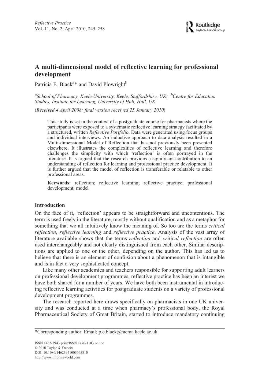 PDF) A multi‐dimensional model of reflective learning for
