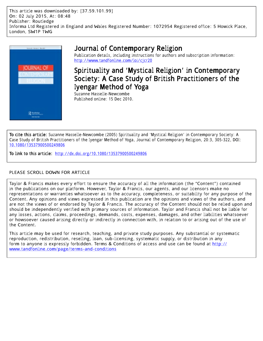 Pdf Spirituality And Mystical Religion In Contemporary Society A Case Study Of British Practitioners Of The Iyengar Method Of Yoga