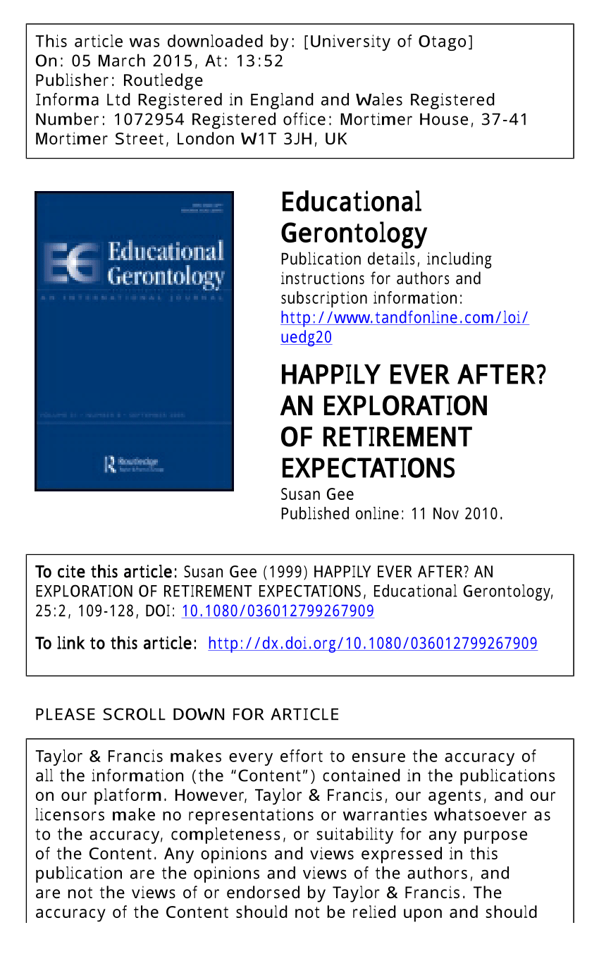 Pdf Happily Ever After An Exploration Of Retirement Expectations