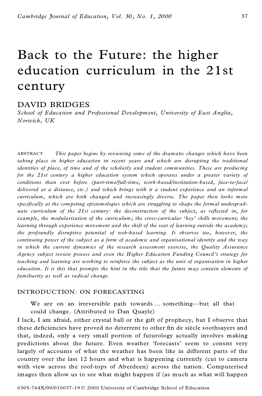 Pdf Back To The Future The Higher Education Curriculum In The 21st Century