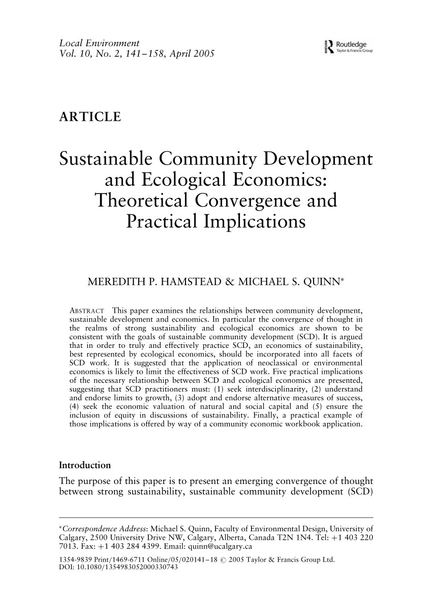Pdf Sustainable Munity Development And Ecological Economics Theoretical Convergence And Practical Implications