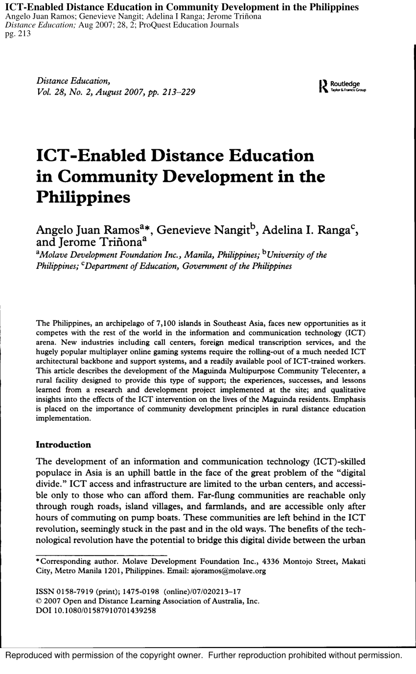 thesis statement about distance education in the philippines