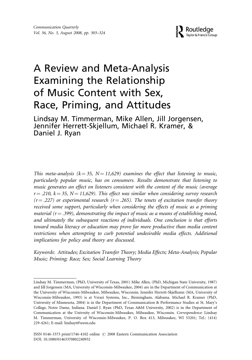 PDF) A Review and Meta-Analysis Examining the Relationship of Music Content  with Sex, Race, Priming, and Attitudes