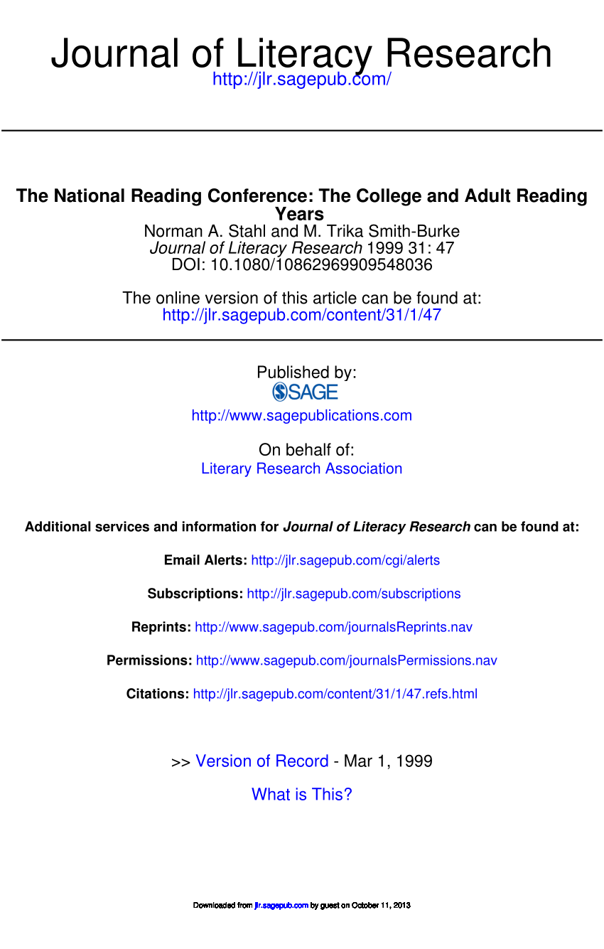 (PDF) The National Reading Conference The College and Adult Reading Years
