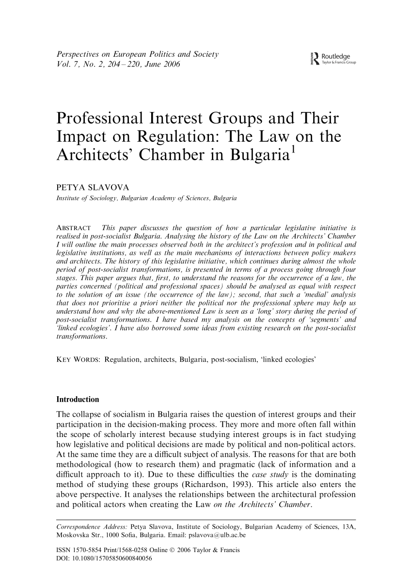 Pdf Professional Interest Groups And Their Impact On Regulation The Law On The Architects Chamber In Bulgaria 1