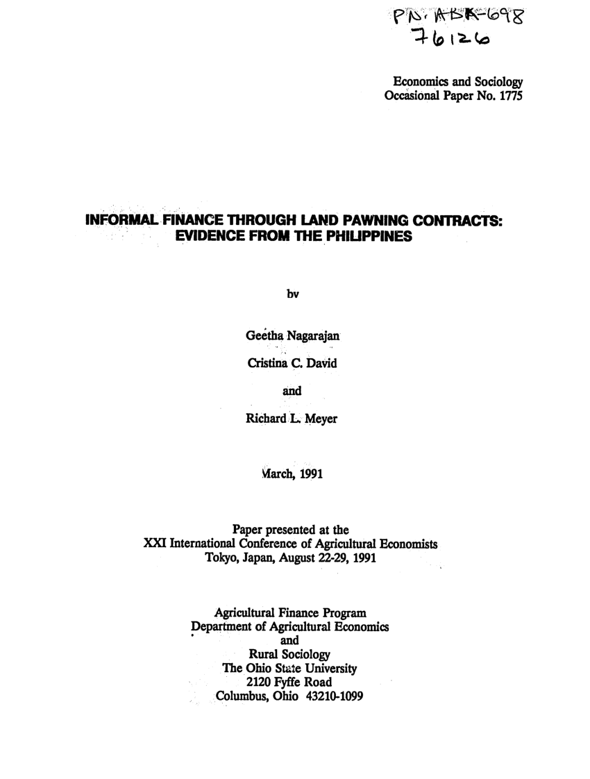 PDF) Informal finance through land pawning contracts: Evidence Regarding land promotion agreement template