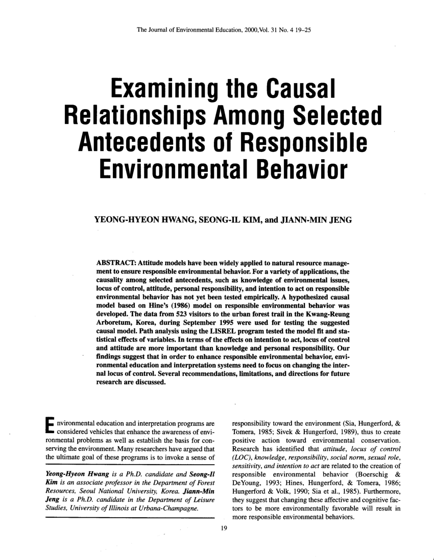 analysis and synthesis of research on responsible environmental behavior