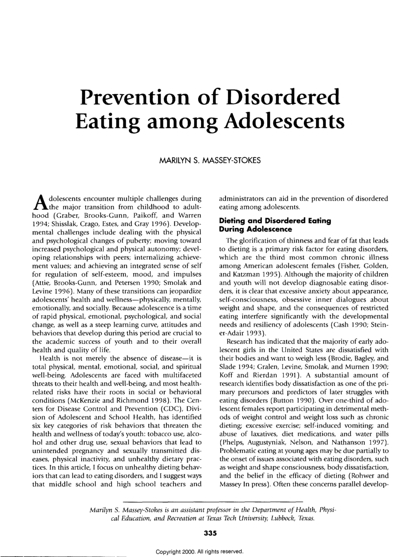 Pdf Prevention Of Disordered Eating Among Adolescents 